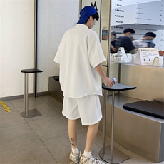 ~夏季冰丝华夫格短袖衬衫宽松潮牌短裤套装3546P70，男装衬衫，电商A309