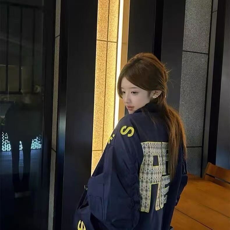 美式街头刺绣字母立领飞行夹克棒球服男女春秋季百搭廓形时尚外套,男装夹克,星座506A