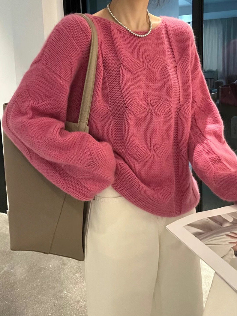 时尚百搭女士羊毛衫简约立体绞花设计羊毛温暖舒适,女装羊毛衫,思途羊绒