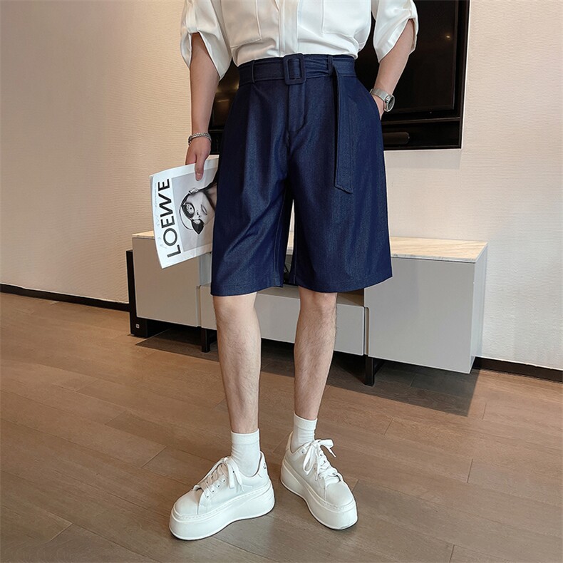 夏季新款男士宽松天丝F仿牛仔五分裤纯色简约高级短裤潮K1003 P65图片