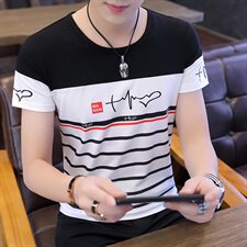 款5022男士短袖t恤韩版修身圆领条纹半袖体恤衫男潮流，男装T恤，电商D310（原电商305）