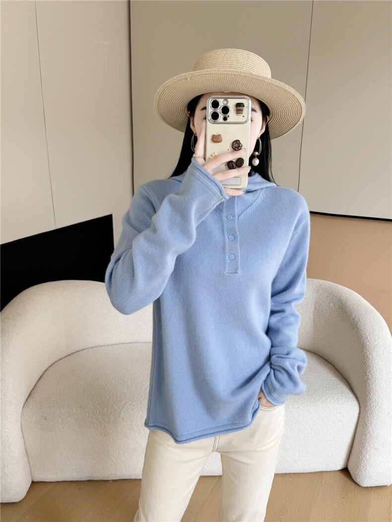 2025年秋季女士排扣下摆袖口卷边,女装羊绒衫,米哆哆羊绒