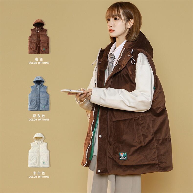 冬款中性加厚简约连帽棉服马甲背心棉衣外套男士 8130-P95控价118图片