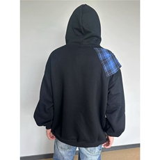 W10278-P53网图现货320克华棉美式高街连帽卫衣设计感格子披肩，男装卫衣，星座1608