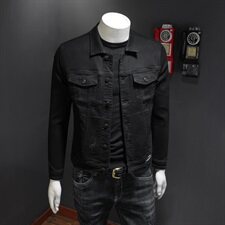 2021春款黑色潮牌刺绣牛仔衣男夹克QT6027-8917，男装夹克，电商D218