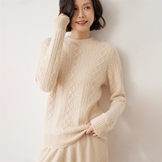 圆领毛衣女慵懒风气质百搭款休闲显瘦35%羊绒衫，女装羊绒衫，雪山红莲