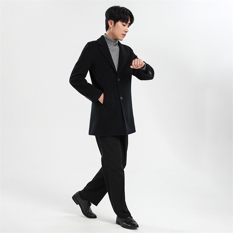 西式中长款男士羊毛西装领羊毛大衣男装，男装毛呢大衣，牧绒家园