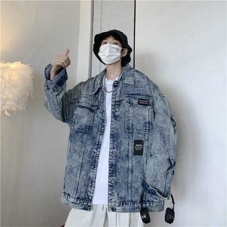秋冬男牛仔夹克衫工装大口袋渐变色字母印花织带外套N1205-P70,男装夹克,星座1109-3