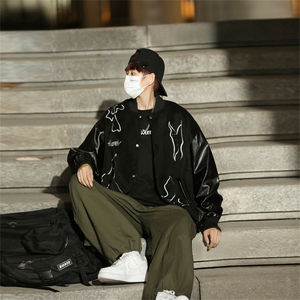 高街烫钻棒球服男女2024年夹棉oversize高街棉衣外套男女-W555图片