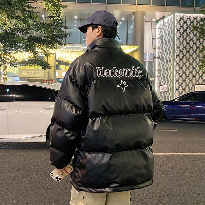 特批P110无差价冬季美拉德风刺绣字母棉袄男青少年潮PU皮棉服M46,男装棉衣,电商A001