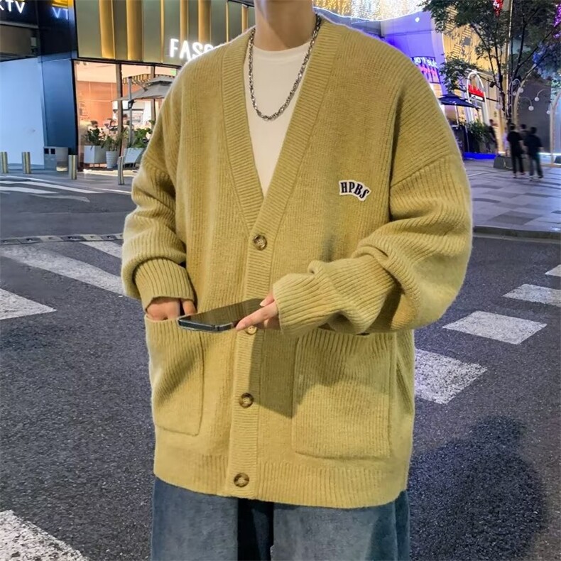 情侣开衫毛衣男秋冬季oversize慵懒风外套学生V领针织衫5535-p48,男装针织衫/毛衣,星座1008-1