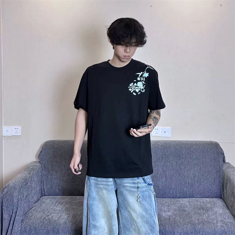 万针全刺绣解构设计260克重磅双纱纯棉高品质美式高街短袖T恤特35,男装T恤,电商A486