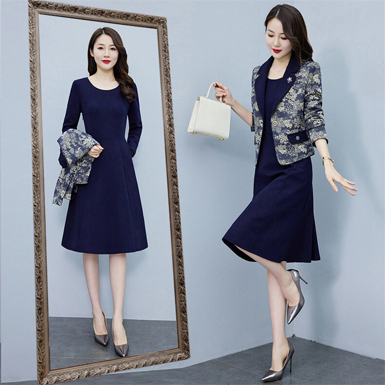 现货-新品】西装外套连衣裙两件套2024年春装新款洋气复古风套装,女装套装/套裙,仁梯