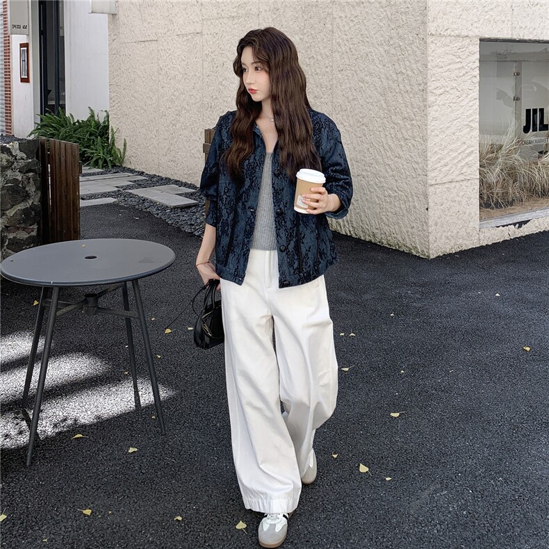 休闲蓝色碎花洋气百搭翻领短外套女春秋2025新款小个子夹克巨好看图片