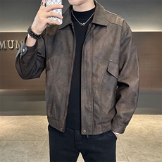 B353PY3511P140黑秋季新款男士巴恩风皮夹克韩版潮流百搭外套，男装夹克，电商B353