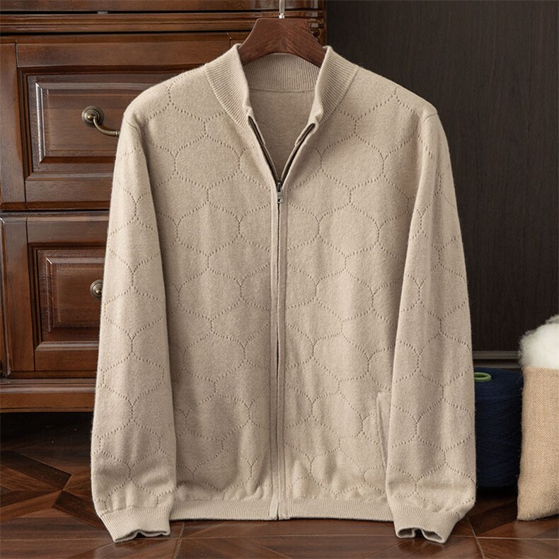 高品质男士羊绒开衫秋季新款长袖休闲复古保暖舒适多色可选，男装羊绒开衫，米亚康羊绒