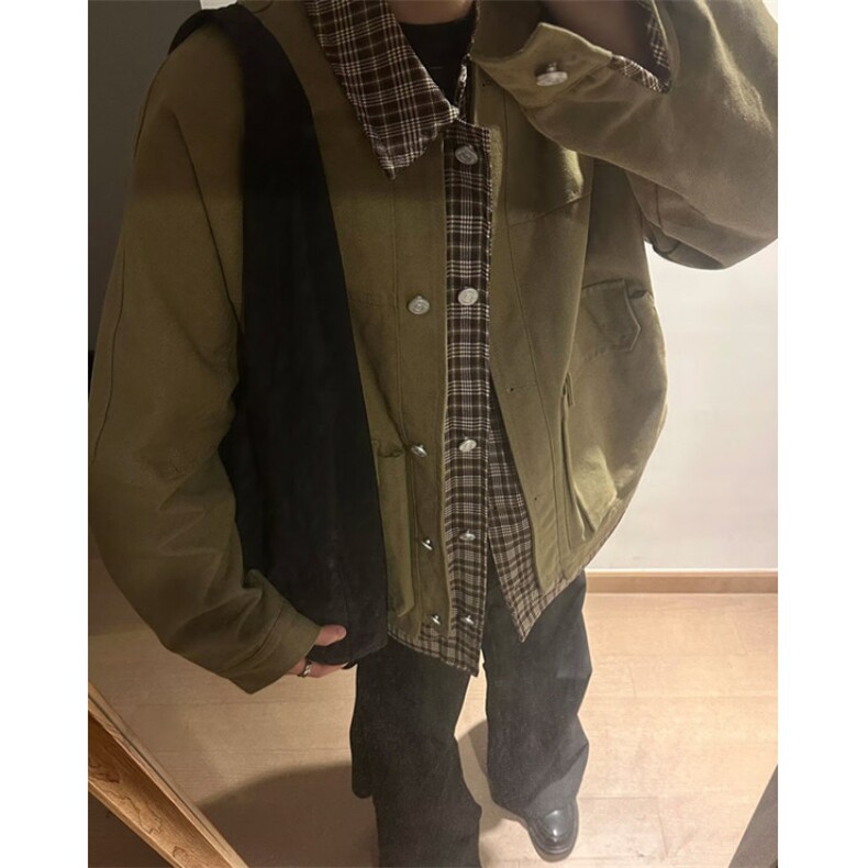 文艺日系潮流时尚流行气质百搭登山棉料假两件格子夹克JA181,男装夹克,星座1116A（原606A-3）