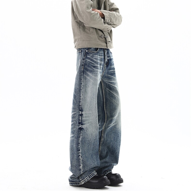 03深海蓝宽松直筒牛仔裤猫须蜂窝通勤长裤男XZ211-1-K2609-P55，男装牛仔裤，星座211-1