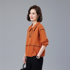 中年妈妈翻领卫衣女秋2026新款半拉链宽松大码洋气休闲上衣图片