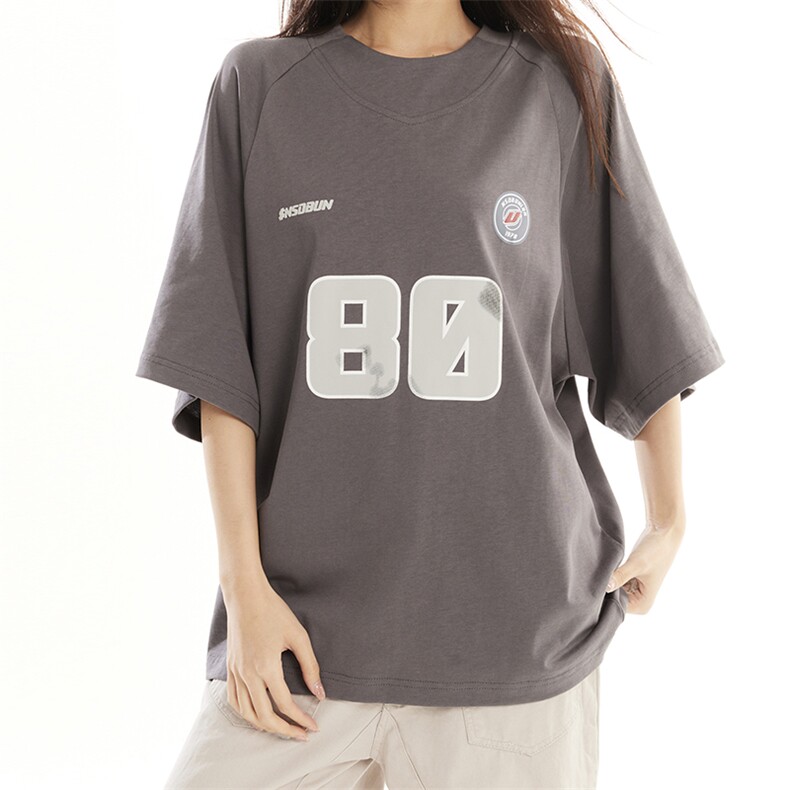 2026春季新款美式运动风宽松圆领短袖T恤女印花休闲上衣YD275-P45图片