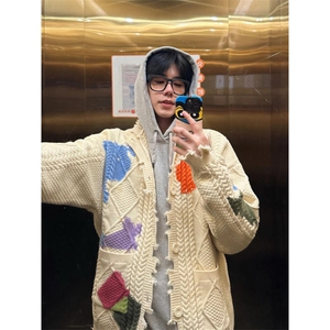 【有货】破洞涂鸦情侣开衫毛衣男女慵懒风针织衫外套5501LL-特P65图片
