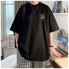 纯棉220g简约百搭字母五分袖t恤男生新款半袖体恤潮牌休闲，男装T恤，星座715-4
