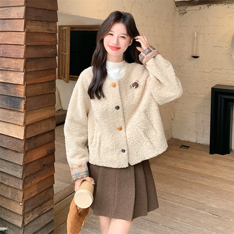 韩系温柔风毛呢外套女短款减龄小个子百搭呢子大衣,女装毛呢外套,2D034