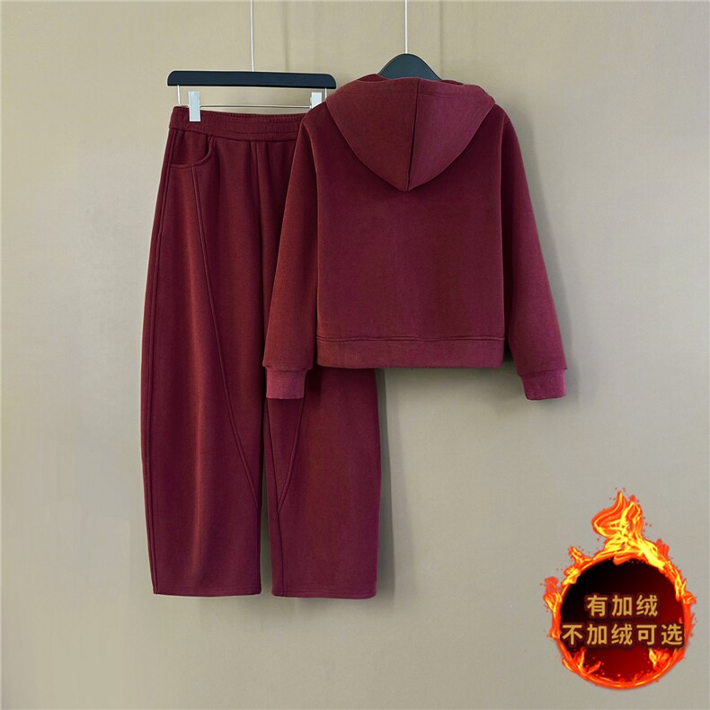 休闲运动时尚套装女秋冬新款高级感气质拉链连帽卫衣直筒裤两件套，女装套装/套裙，江南