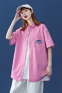 夏季新款 韩版港风宽松短袖翻领个性衬衫女 S99 P35控48图片