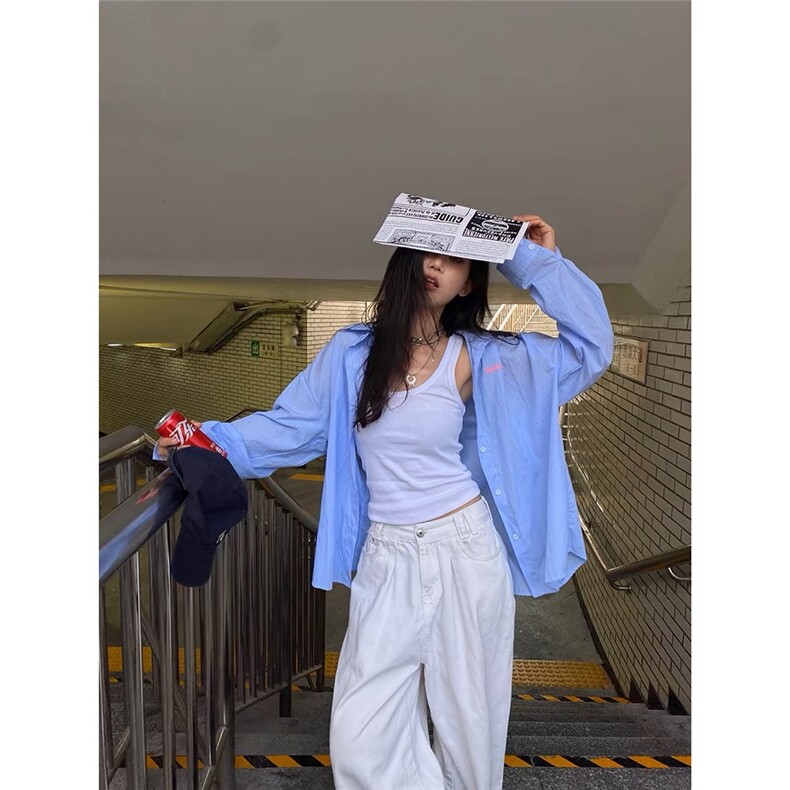 2025年夏季男女同款条纹防晒长袖衬衫宽松型CSA369-P38，男装防晒衣，星座208-5