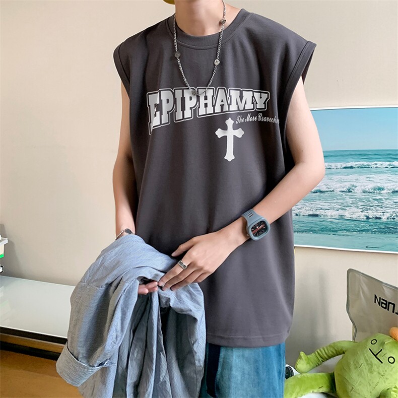 B239-1226-P23夏季男装背心/马甲/坎肩十字架字母印花无袖T恤,男装背心/马甲,星座514-2(原B239)