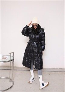 戴帽系带冬款羽绒服,女装羽绒服,谦度