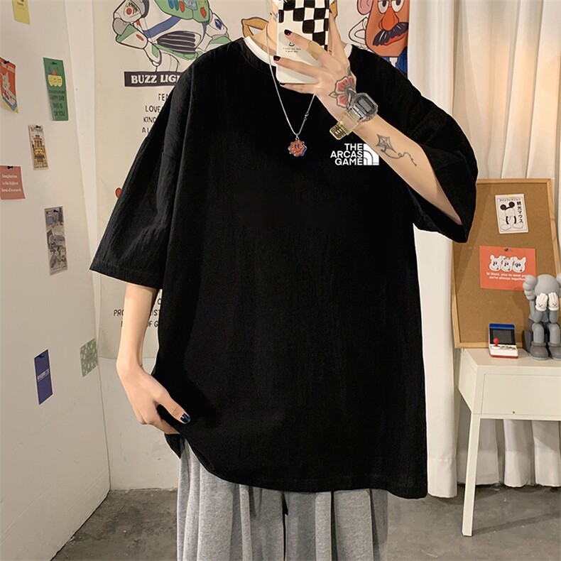 YT26232-P30 亚短袖t恤男大码五分袖男宽松七分袖 海报风图片