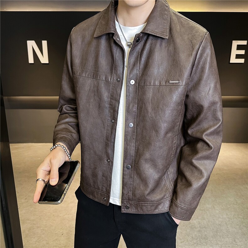 2026新款春季外套男款美式休闲翻领机车皮夹克A313-88591-P145,男装夹克,电商A313
