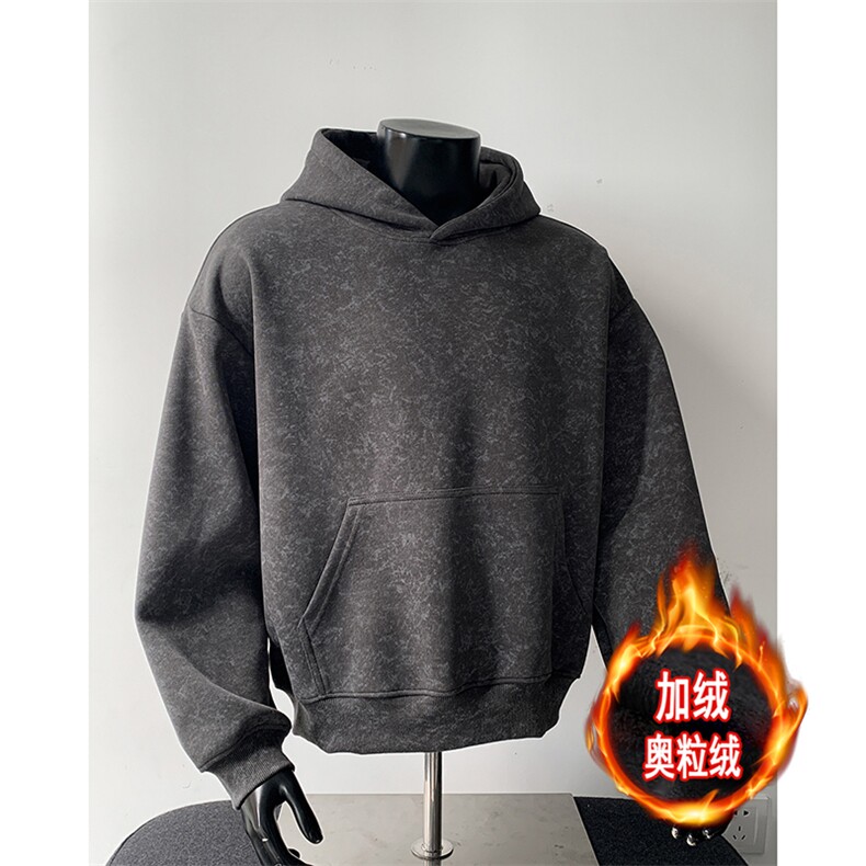 水洗扎染连帽加绒奥粒绒重磅无帽绳500克卫衣外套男 RH5310JR-P60图片