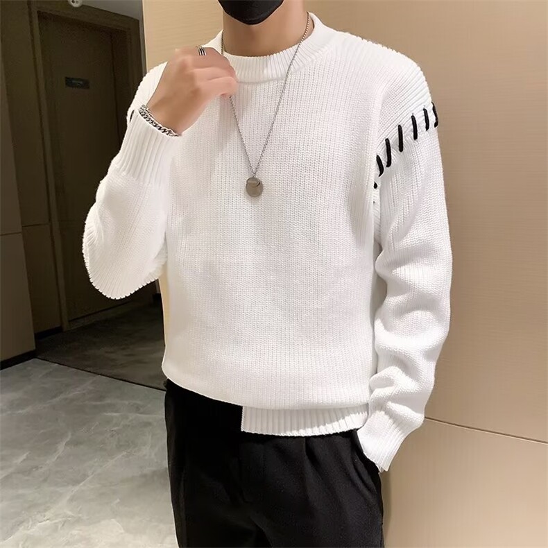 痞帅毛衣男潮流假两件针织衫内搭秋冬季上衣百搭打底S602,男装针织衫/毛衣,星座1116A-2（原606A-1）