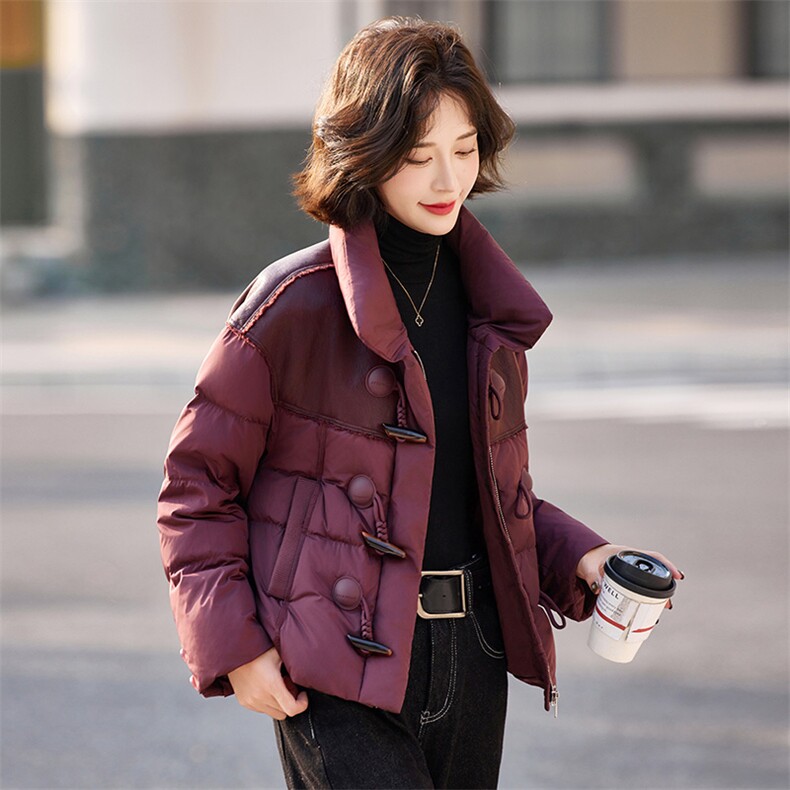 小个子羽绒服女2024冬季新款独特超好看设计感短款红色拼皮厚外套,女装羽绒服,靓衣阁