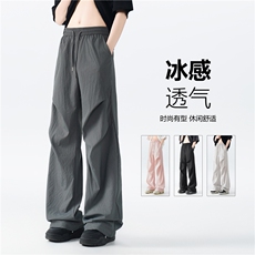 抖音品质夏季冰丝褶皱设计宽松伞兵裤B315-K007-特p25控58无差价，男装休闲裤，电商B315