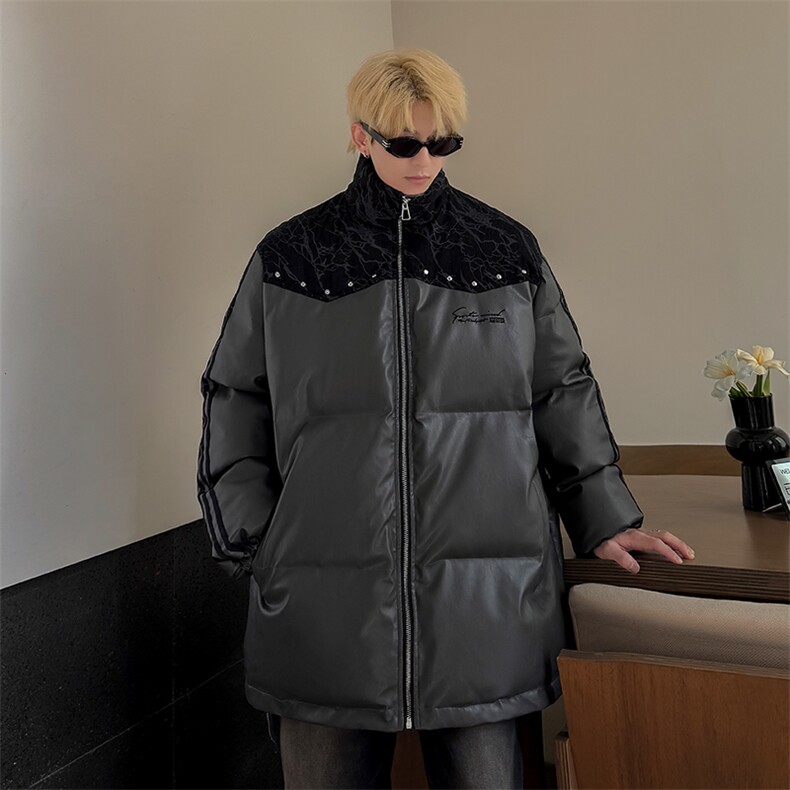 PU皮棉服冬季宽松港风棉衣立领冬装棉袄外套男MY249-特P105控168,男装棉衣,电商B370