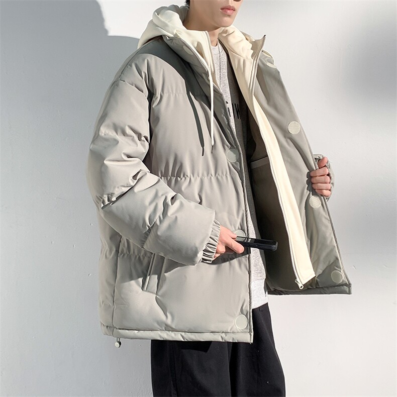 冬季青少年连帽假两件外套加绒加厚休闲简约棉衣棉服5303-P85,男装棉衣,电商B306