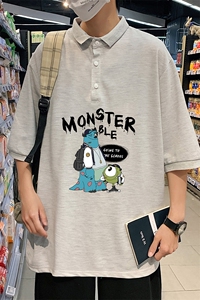 PL57074-P35 翻领短袖polo衫男大码胖子半袖t恤男有领保罗衫 模特图片