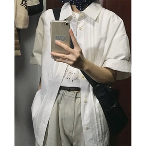 超好看褶皱衬衫2026夏季新款设计感小众宽松休闲百搭短袖衬衣潮图片