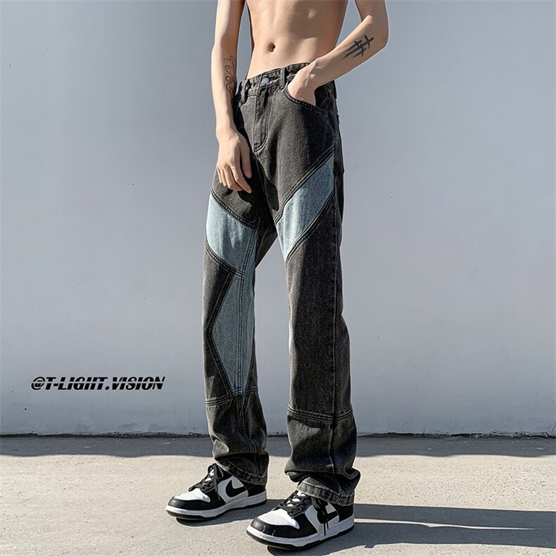 B221 美式ins高街小众拼接修身小脚牛仔裤 LK23038-P65 控88图片