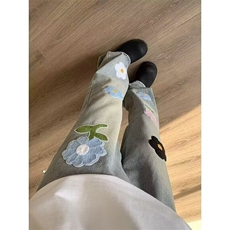 美式高街花朵刺绣微喇牛仔裤宽松直筒休闲水洗设计感长裤NKK10P55，男装牛仔裤，电商D256-2(原A064-2)