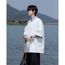 8XL-M假两件衬衫领短袖T恤大码夏季条纹拼接polo衫半袖DX1211/P45，男装T恤，电商B238