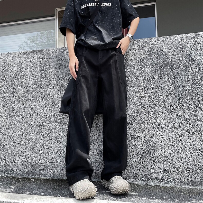 2024新款美式水洗拼接直筒牛仔裤咖色休闲宽松帅气现货K7934-P50,男装牛仔裤,星座512-3