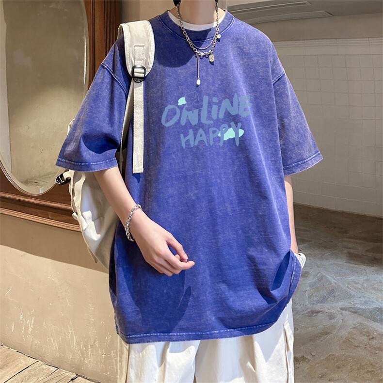 简约水洗做旧短袖t恤男夏季2025新款多巴胺美式潮牌宽松半袖上衣图片