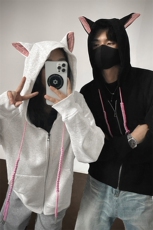 高克重华棉380g连帽猫耳朵美式宽松卫衣外套男W24530-特P65控118，男装卫衣，电商A001-1