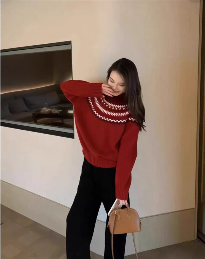 2025秋冬新款羊绒衫女100%纯羊绒特厚宽松半高领针织套衫保暖毛衣,针织衫/毛衣,戎美山