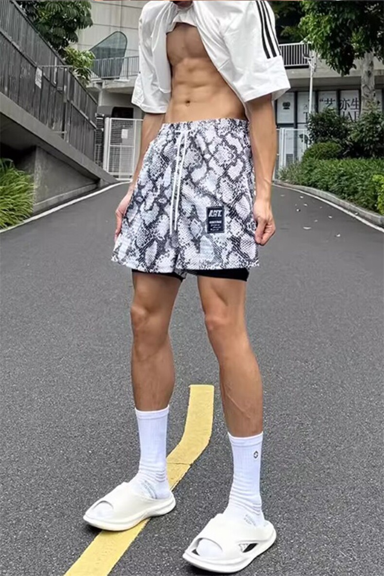 美式速干运动短裤凉感蟒蛇纹理篮球裤子透气中裤DK6001P28,男装休闲裤,星座908